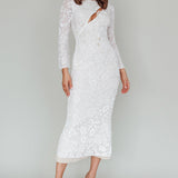 Novalie Long Sleeve Velvet Print Midi Dress White
