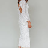 Novalie Long Sleeve Velvet Print Midi Dress White