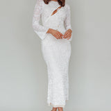 Novalie Long Sleeve Velvet Print Midi Dress White