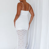 Evaleigh Frill Trim Lace Midi Dress White