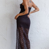 Evaleigh Frill Trim Lace Midi Dress Black