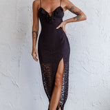Evaleigh Frill Trim Lace Midi Dress Black