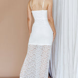 Evaleigh Frill Trim Lace Midi Dress White