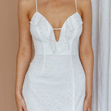 Evaleigh Frill Trim Lace Midi Dress White