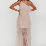 Arrabel Tiered Ruffle Tulle Maxi Dress Blush