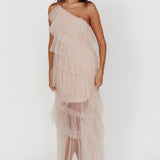 Arrabel Tiered Ruffle Tulle Maxi Dress Blush