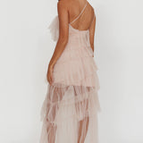 Arrabel Tiered Ruffle Tulle Maxi Dress Blush