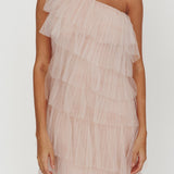 Arrabel Tiered Ruffle Tulle Maxi Dress Blush