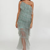 Arrabel Tiered Ruffle Tulle Maxi Dress Sage