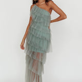Arrabel Tiered Ruffle Tulle Maxi Dress Sage