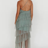 Arrabel Tiered Ruffle Tulle Maxi Dress Sage