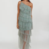 Arrabel Tiered Ruffle Tulle Maxi Dress Sage