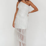 Arrabel Tiered Ruffle Tulle Maxi Dress White