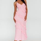 Arrabel Halterneck Ruffle Maxi Dress Pink
