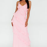 Arrabel Halterneck Ruffle Maxi Dress Pink