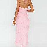 Arrabel Halterneck Ruffle Maxi Dress Pink