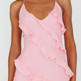 Arrabel Halterneck Ruffle Maxi Dress Pink
