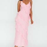 Arrabel Halterneck Ruffle Maxi Dress Pink