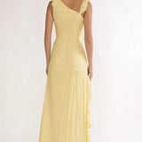 Arrabel Asymmetric Hem Ruffle Maxi Dress Lemon
