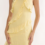 Arrabel Asymmetric Hem Ruffle Maxi Dress Lemon