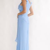 Arrabel Asymmetric Hem Ruffle Maxi Dress Pale Blue