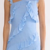 Arrabel Asymmetric Hem Ruffle Maxi Dress Pale Blue