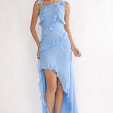 Arrabel Asymmetric Hem Ruffle Maxi Dress Pale Blue