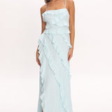 Arrabel Ruffle Split Maxi Dress Blue