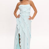 Arrabel Ruffle Split Maxi Dress Blue