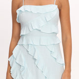 Arrabel Ruffle Split Maxi Dress Blue