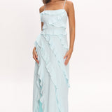 Arrabel Ruffle Split Maxi Dress Blue