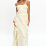 Arrabel Ruffle Split Maxi Dress Ivory