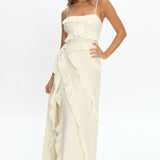 Arrabel Ruffle Split Maxi Dress Ivory