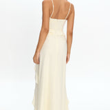 Arrabel Ruffle Split Maxi Dress Ivory