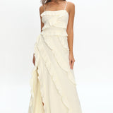 Arrabel Ruffle Split Maxi Dress Ivory