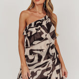 Arrabel Tiered Ruffle Asymmetric Mini Dress Black
