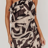 Arrabel Tiered Ruffle Asymmetric Mini Dress Black