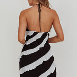 Arrabel Halterneck Contrast Ruffle Mini Dress Black
