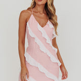 Arrabel Halterneck Contrast Ruffle Mini Dress Pink