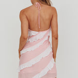 Arrabel Halterneck Contrast Ruffle Mini Dress Pink