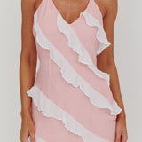 Arrabel Halterneck Contrast Ruffle Mini Dress Pink