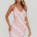 Arrabel Halterneck Contrast Ruffle Mini Dress Pink