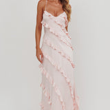 Arrabel Ruffle Trim Maxi Dress Blush