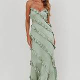 Arrabel Ruffle Trim Maxi Dress Sage