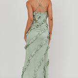 Arrabel Ruffle Trim Maxi Dress Sage