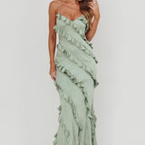 Arrabel Ruffle Trim Maxi Dress Sage