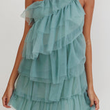 Arrabel Tiered Ruffle Mesh Mini Dress Sage