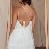Arrabel Tiered Ruffle Mesh Mini Dress White