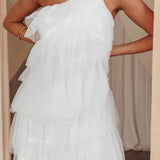 Arrabel Tiered Ruffle Mesh Mini Dress White