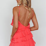 Arrabel Tiered Ruffle Mini Dress Watermelon